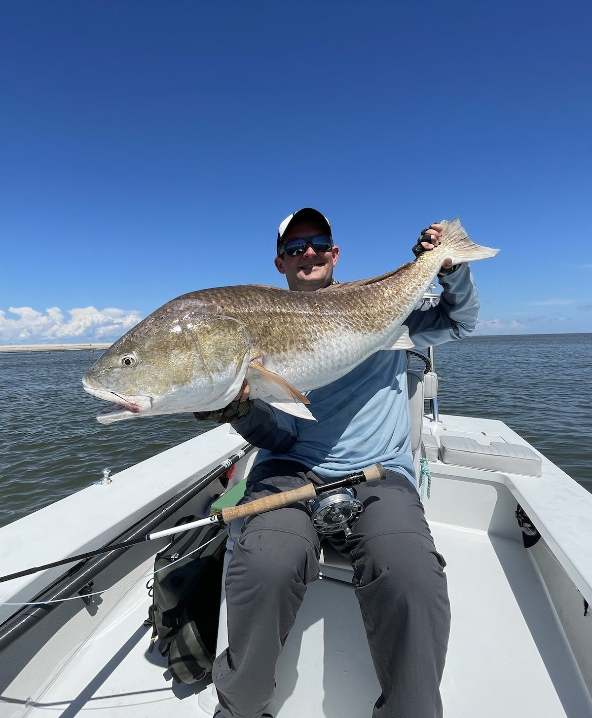 Giant redfish caught with fly rod in Louisiana