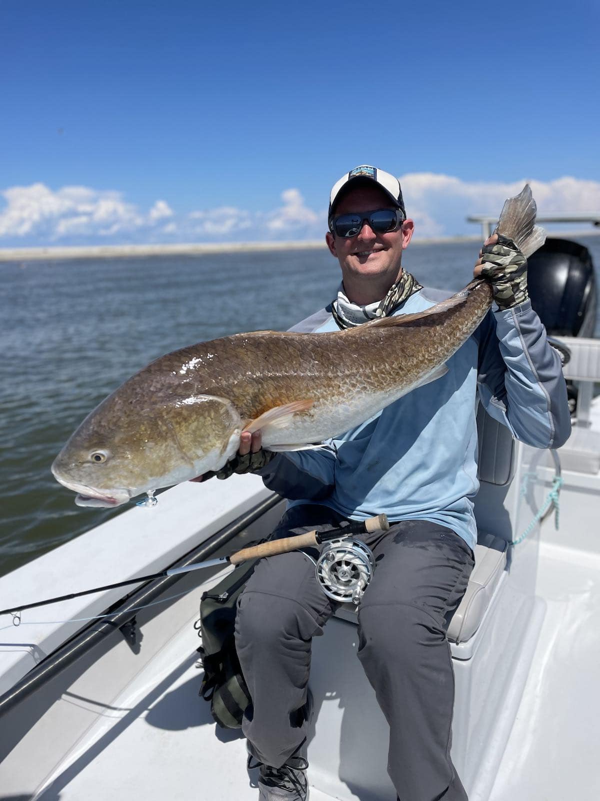 Giant redfish caught on fly rod in gulf of mexico