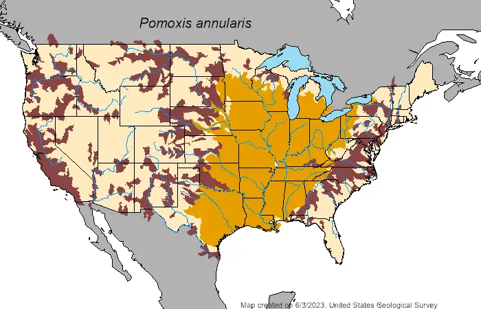 White crappie (Pomoxis annularis) range map