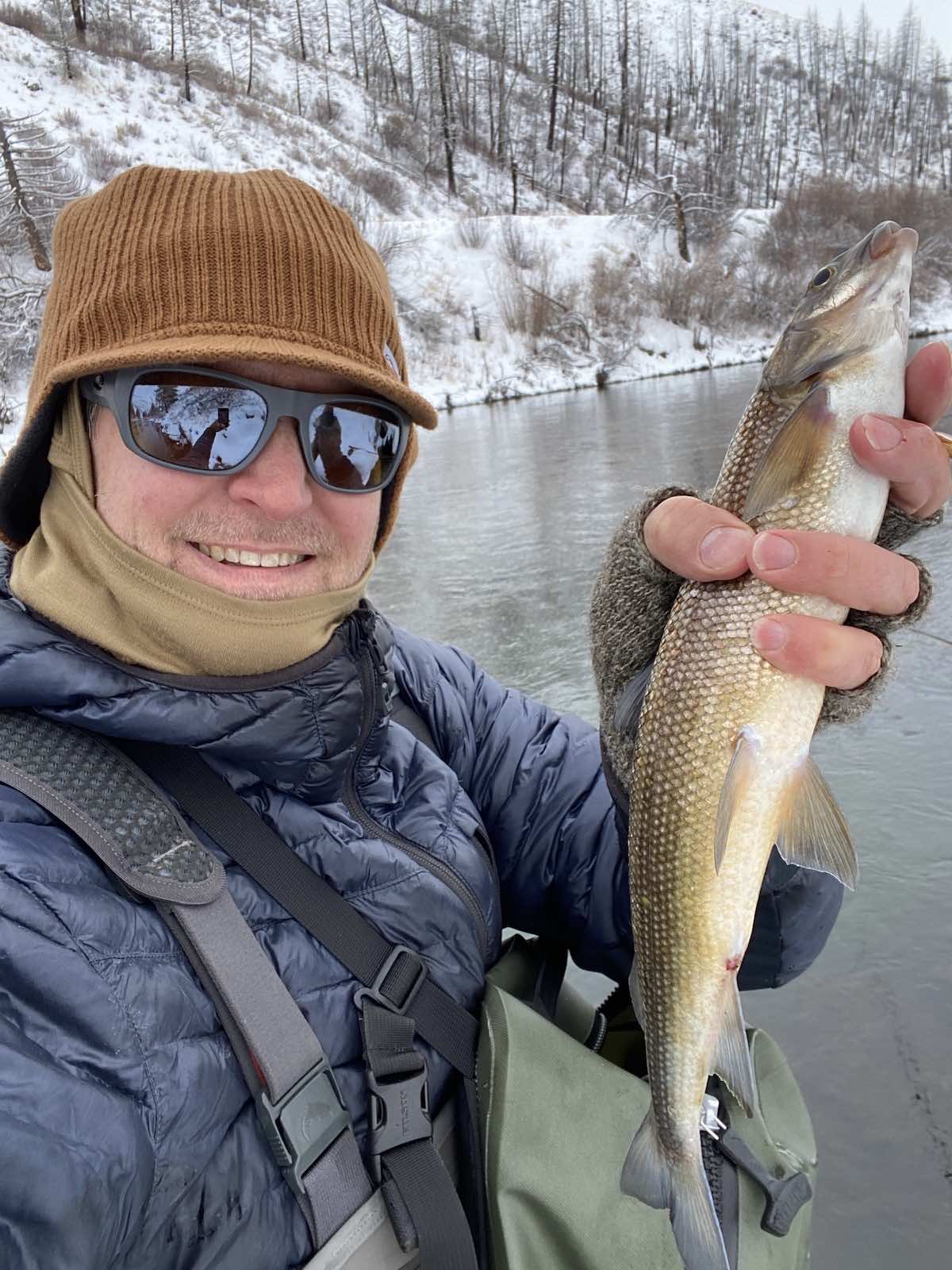 Whitefish caught on dry fly during wintertime
