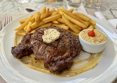 Delicious steak and fries at Juma opera hotel in Manaus Brazil