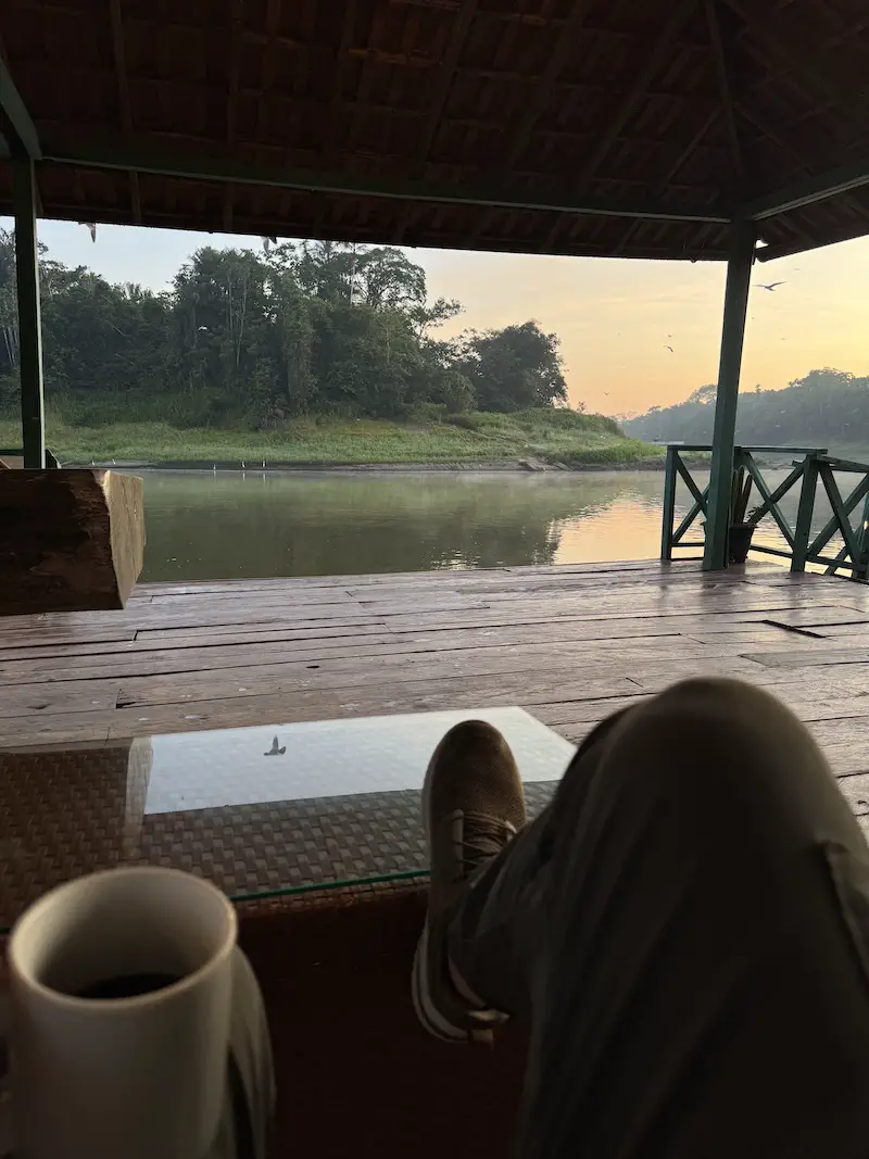 Morning coffee at Pirarucu Lodge in Brazil